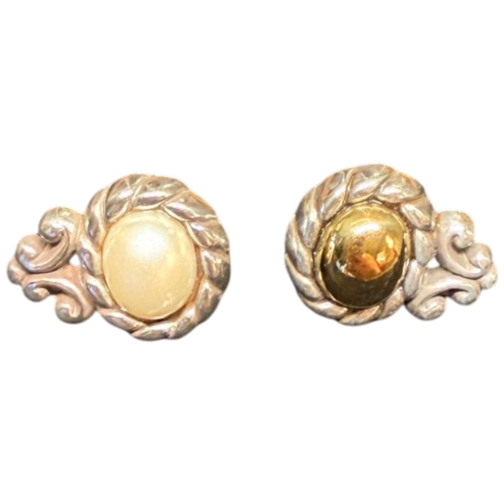 BRIGHTON Moonglow Earrings Singles Faux Pearl Gold Tone Cabochan Silver Plated